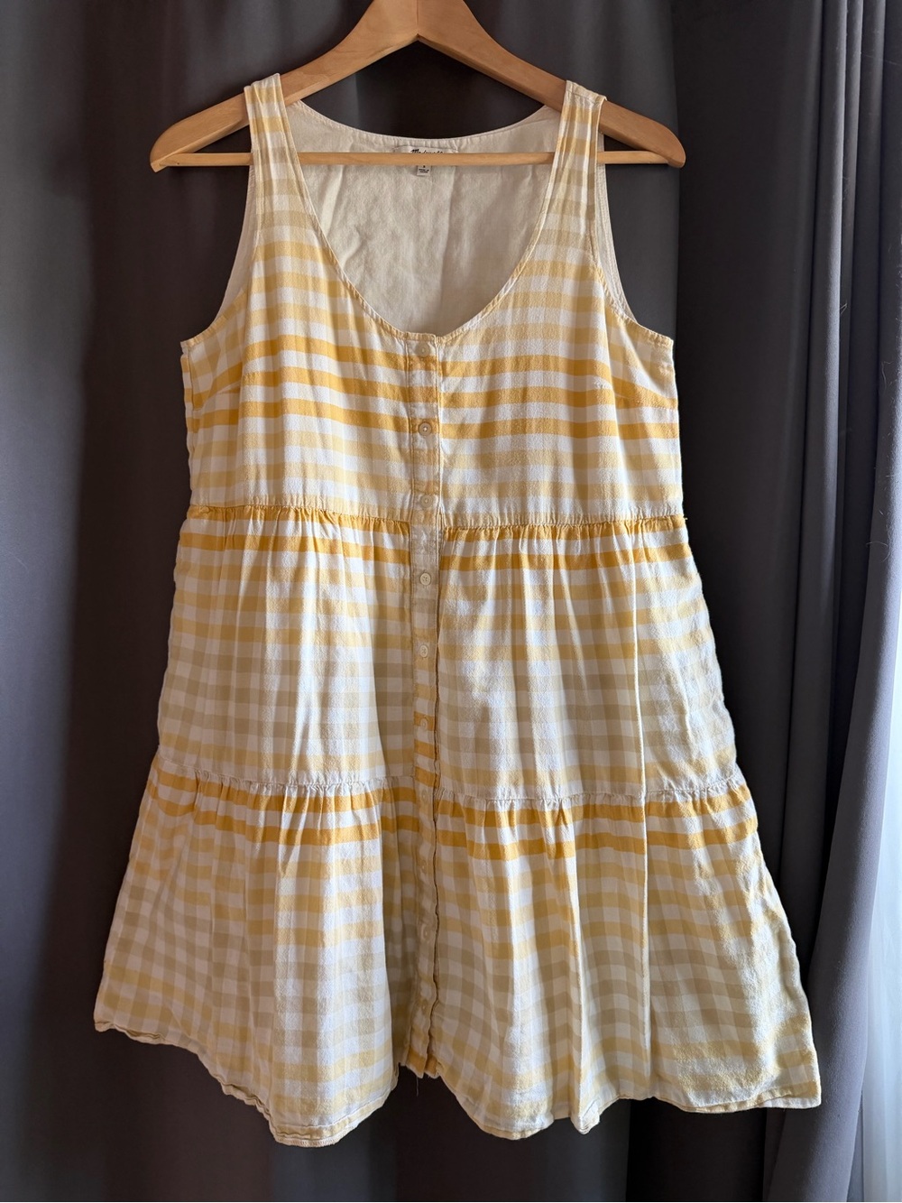 Madewell Yellow and White Gingham Tiered Sundress